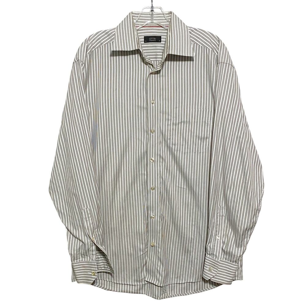 Eton Striped Dress Shirt Mens 16.5 42 White Tailored Luxury Classic Business